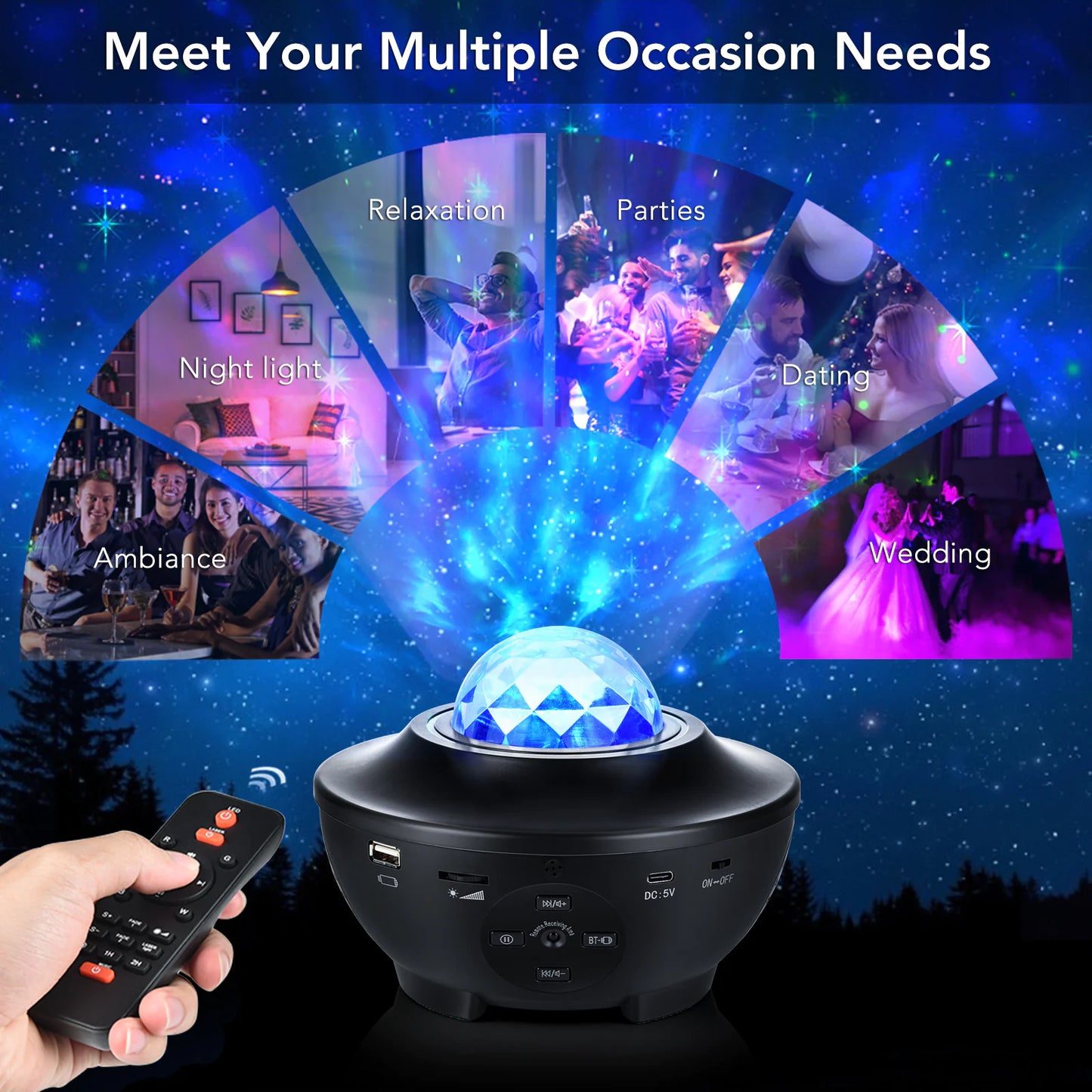 Black Galaxy Projector with 360° Starry Sky Light